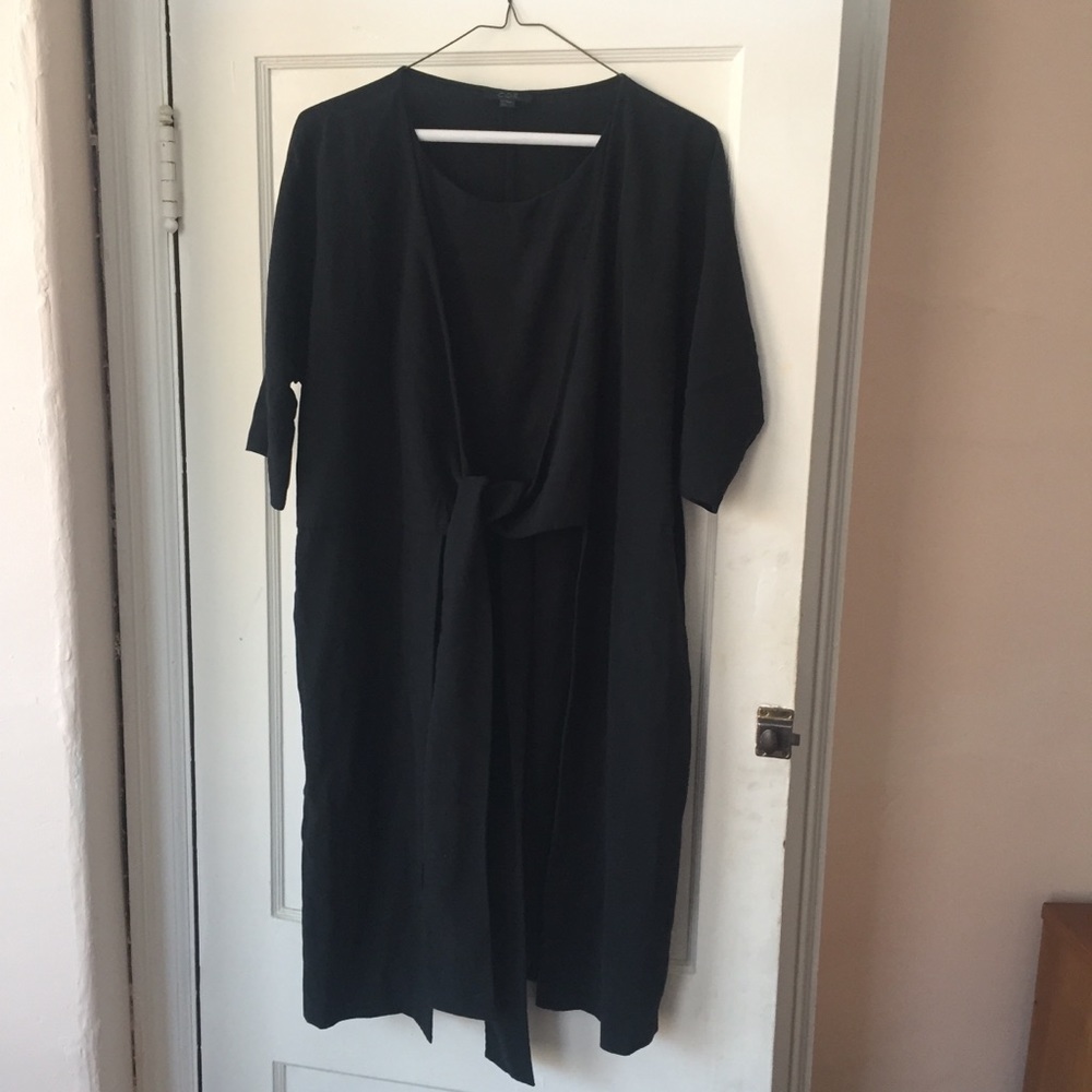 COS black minimalist short sleeve wrap dress